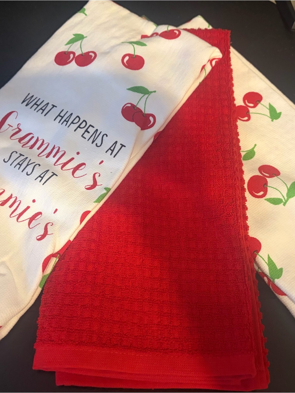 Red Cherry Kitchen Towel Set - Classic Cherry Print & Solid Red